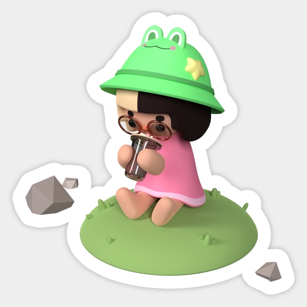 Chibi Frog Hat Boba Time Sticker by kasumiblu